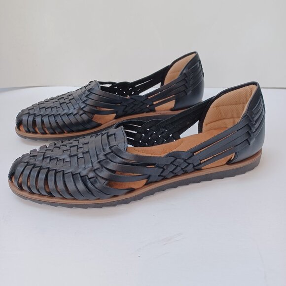 Eurosoft by Sofft Huaraches Shoes Black Leather Slip On Comfort Flat Womens 7.5 - Picture 2 of 14